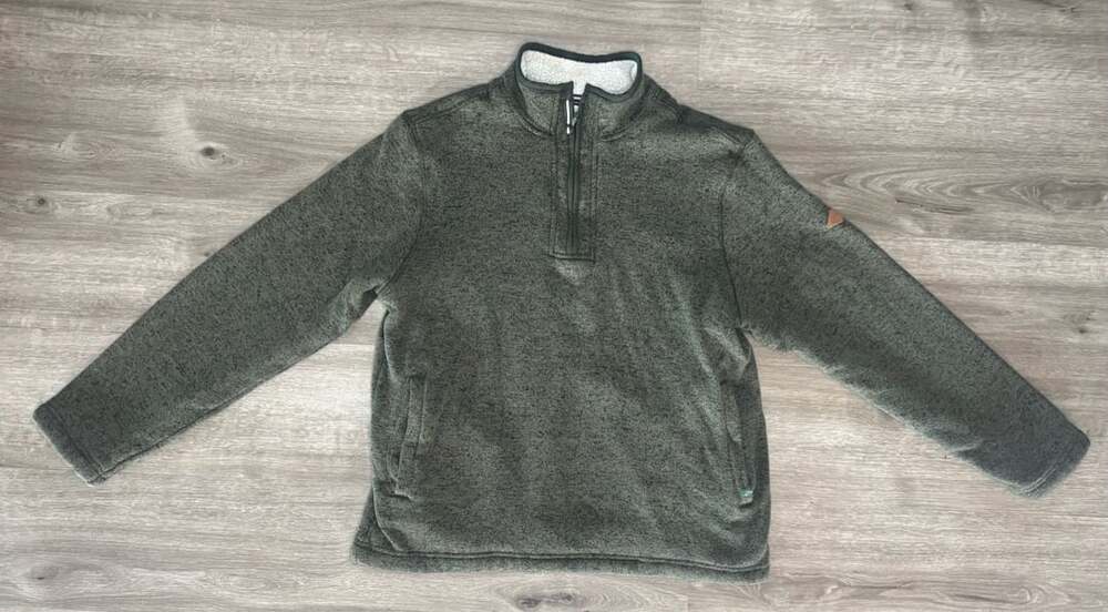 Orvis 1/4 Zip Sherpa Lined Pullover Size L Green Fleece Sweater